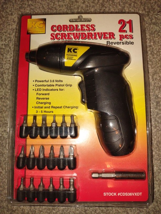 KC Professional 3.6V Cordless Screwdriver Reversible 21 PCs CDS36VXDT