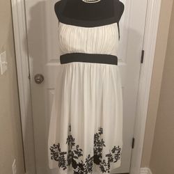 Y2k white and black floral a line midi dress 