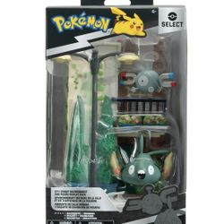 Pokemon Battle Figures: the Electric- and Steel-type Magnemite and the Poison-type Trubbish.