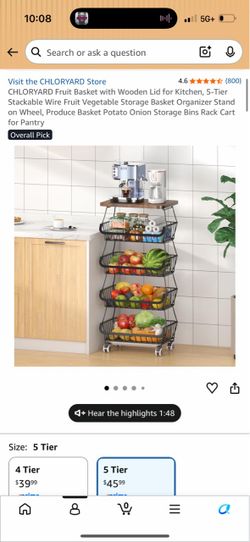 CHLORYARD 5-Tier Wire Fruit Basket Cart