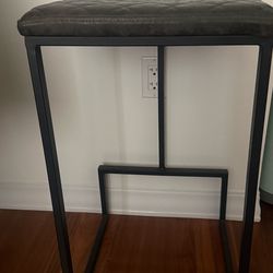 Modern Quilted Black Leather Stool / Ottoman – Minimalist Metal Frame