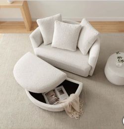 🪑✨Oversized Fabric Accent Chair with Storage Ottoman ✨