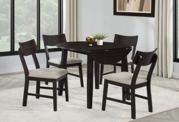 5-piece Round Drop Leaf Dining Table Set Dark Coffee