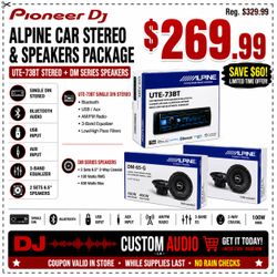 Alpine UTE-73BT Single Din Stereo Bluetooth USB Am/Fm 3-Band EQ DM Series 6 1/2" 2-Way Coaxial Speaker System 400 Watts DM-65-G Package 🚨 Payment Opt