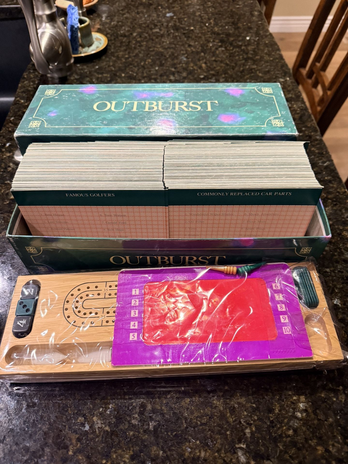 Vintage 1986 Outburst Board Game With Wooden Cribbage Style Scoring Board Like New