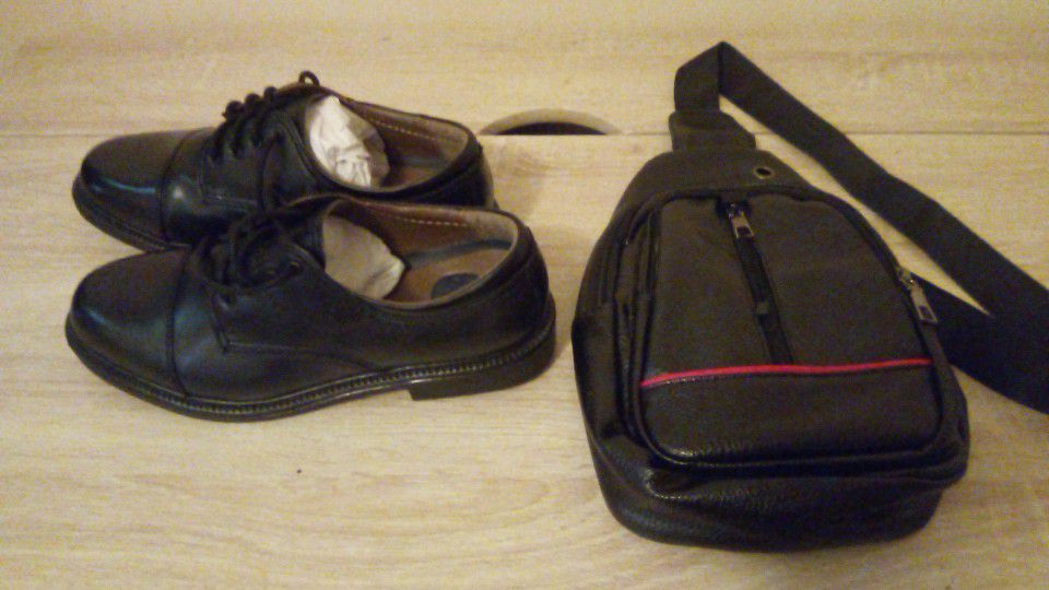 Men's Leather Dockers Shoes, And Mini Leather Book Bag