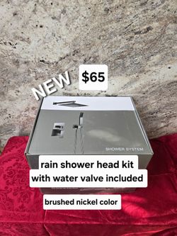 New rain shower head kit in BRUSHED NICKEL  with water valve included