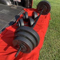 Great Starter Set- Barbell, Dumbbells, & 140 Pounds Weights 
