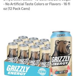 GRIZZLY Energy Drink Rocket Pop Taurine B
Vitamins & 160mg Caffeine - Energy Focus
& Hydration Boost - 10 Calories, Zero Sugar
- No Artificial Taste C