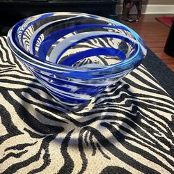 ✨ Mikasa “Peppermint” Cobalt Blue Swirl Crystal Bowl ✨