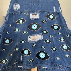 Painted Denim Jacket - Eyes