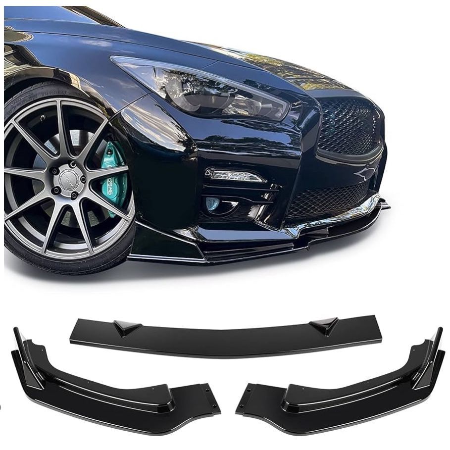 FINDAUTO ABS Car Front Lip Body Kits Fits for 2014-2017 for Infiniti Q50 Base Premium Glossy Black Front Bumper Lower Lip Splitter Spoiler