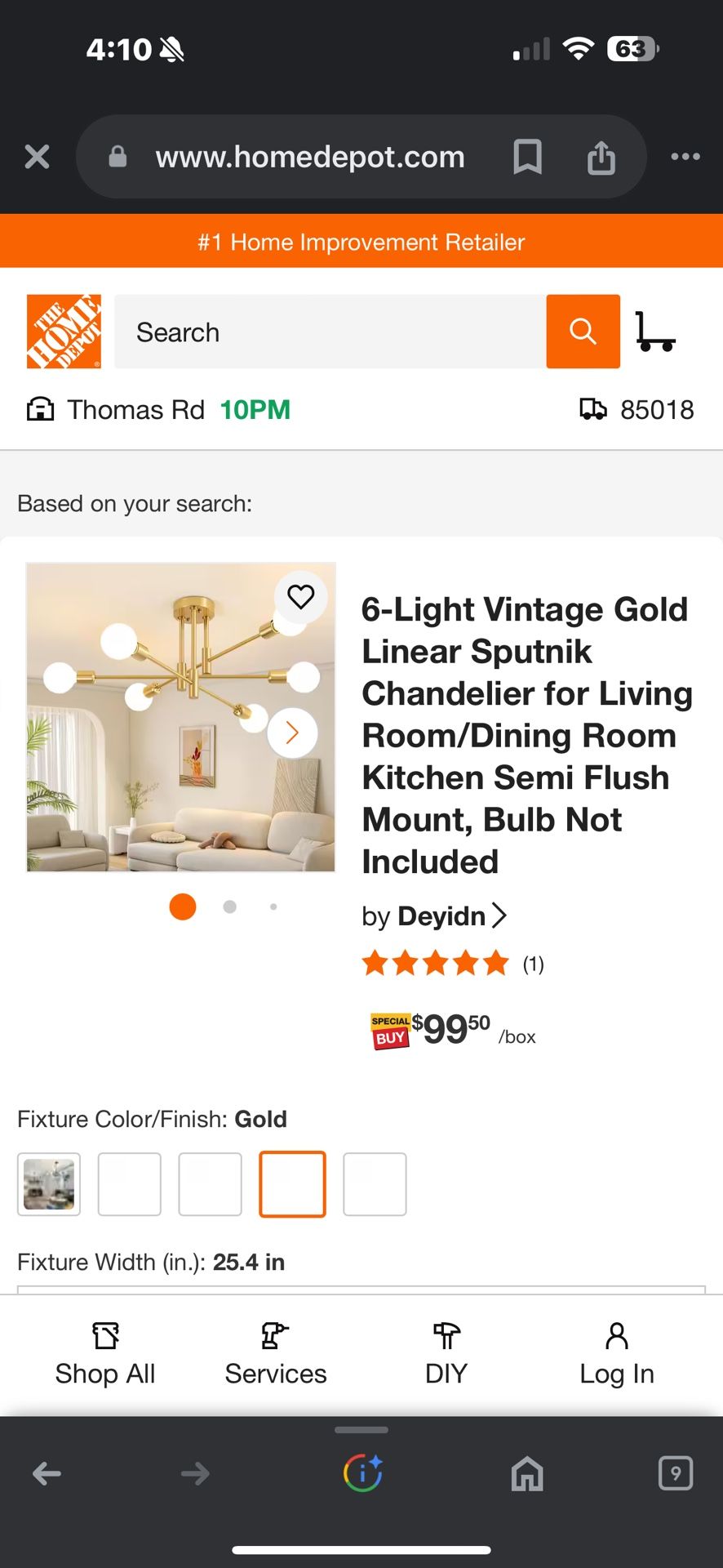 Gold Sputnik 6 Light Chandelier