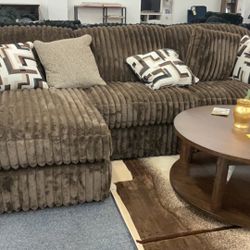 Brown Small Fuzzy Corduroy Sectional $1569