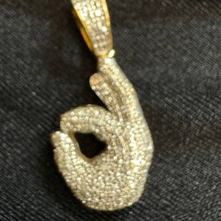 10k Yellow Gold and Real Diamond Ok Hand Emoji Charm/Pendant