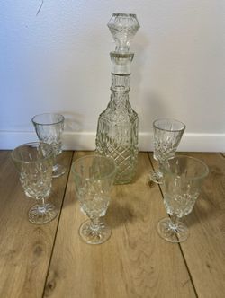 Vintage Cambridge Crystal Decanter Stopper & Glasses Set