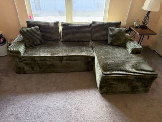 Like-New Green Corduroy Sectional With Chaise