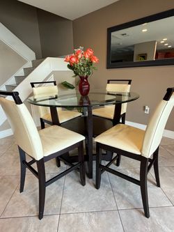 Round Glass Top Dining Table Set with 4 Chairs