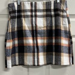 Shein Black, Brown, Orange and Ivory Plaid Mini Skirt - Size 12 - NWT