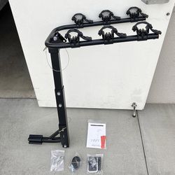 (NEW) $65 Tilt Folding 3-Bike Mount Rack Bicycle Carrier 2” Hitch 110lbs Max w/ No-Wooble U Bolt & Straps 
