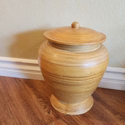 Bamboo Storage Container 13"H x 10.5"L(widest) x 7" Mouth Diameter