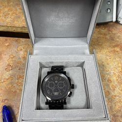 Michele Men’s Black Stainless Steel Chronograph Watch – Crystal Bezel with Original Box