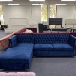 NEW BLUE SECTIONAL SOFA W/ STORAGE CHAISE