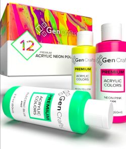 Gen Crafts 12-Pack Premium Acrylic Neon Pour Paint Set