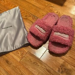 Pink Balenciaga Fur Slides (Size 44)