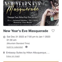 2 Tickets For The New Years Eve Masquerade Party