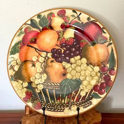 Vintage Block Country Orchard Fruits Round Chop Plate Decorative Ceramic Platter