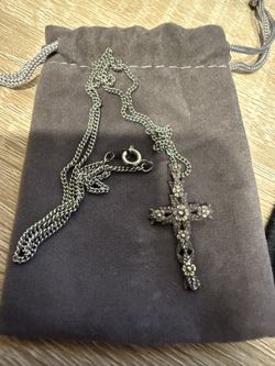 925 silver floral cross pendant necklace