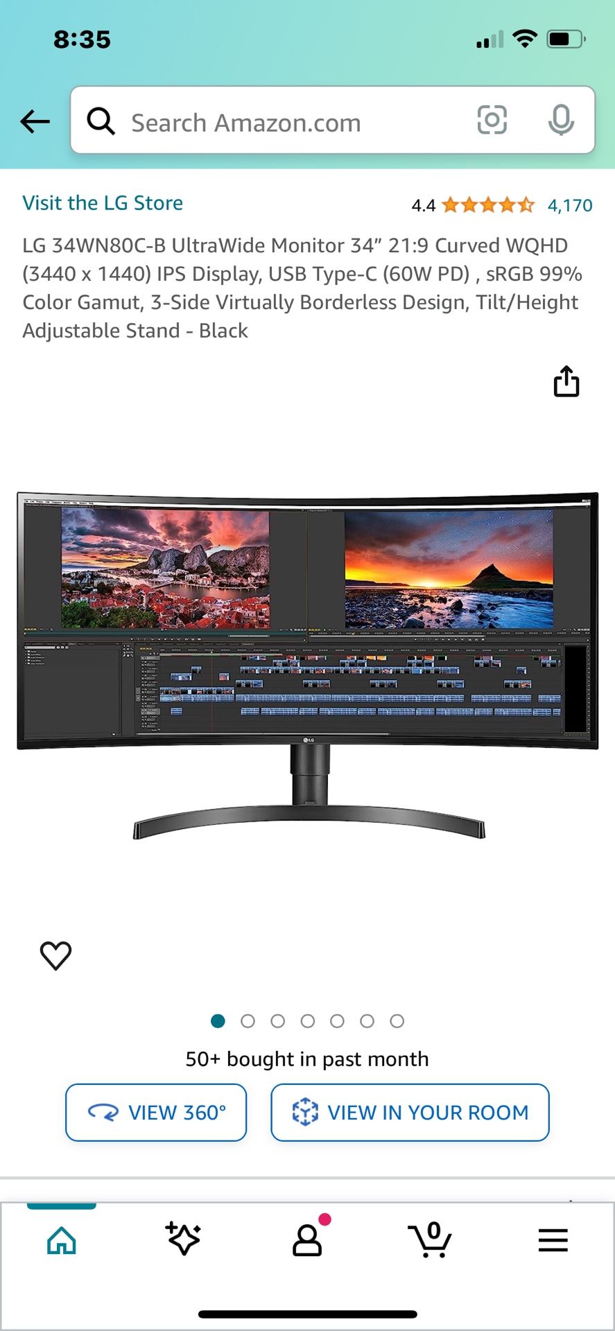 LG 34WN80C-B UltraWide Monitor 34” Curved WQHD
