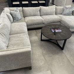 Light Gray Shaped Sectional Couch with Attached Ottoman – $2,500 OBO