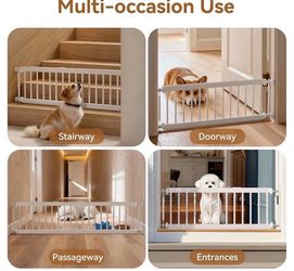 Dog Gate 18"-45" Adjustable Extra Wide Metal Baby Gate to Step Over 10" Tall Small Pet Gate with 3 Extension Kits Pressure Mounted forDoorways Stairs