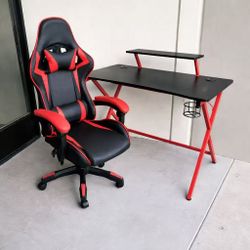 New In Box 42 Inch Gaming Office Computer Desk Table With Red Accent Gamer Chair Furniture Combo Set