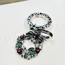 Pandora Christmas Holiday Wreath Double Dangle Charm #794238C01 + FREE Pandora Gift Box + Tag