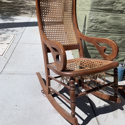 Antique Rocking Chair Caned. Need New Seat 
