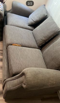 3 Seat Gray Sofa w/ Nailhead Trim