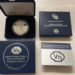 2020 End Of World War II WW2 V75 Anniversary American Eagle Silver Proof Coin