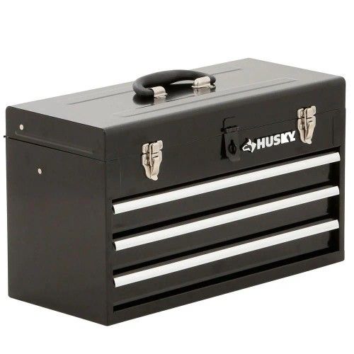 Husky 20-inch 3-Drawer Metal Portable Tool Box with Tray