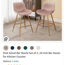 Pink Velvet Bar Stool 24 Inch
