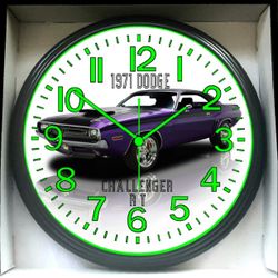 Wall Clock 1971 Dodge Challenger Garage Shop Glow In The Dark Wall Clock New!