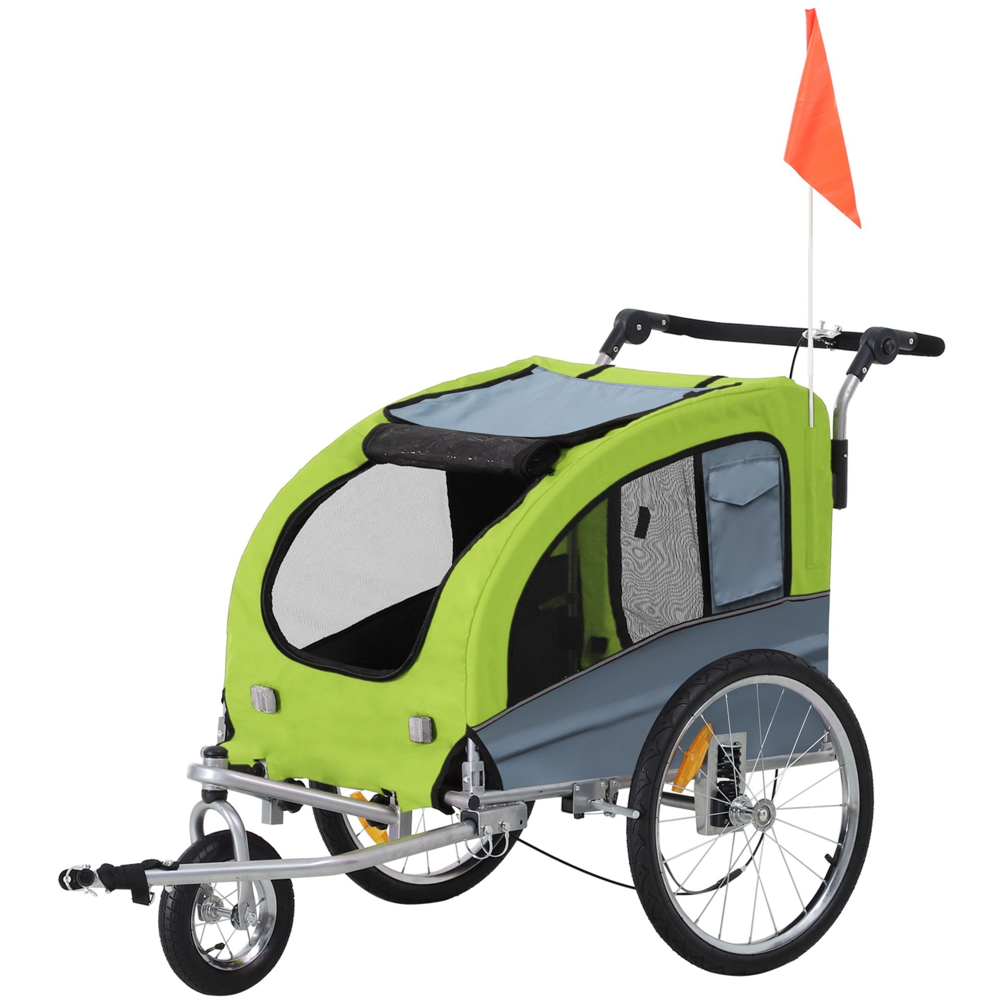 Dog Bike Trailer 2-In-1 Pet Stroller with Canopy and Storage Pockets, Green