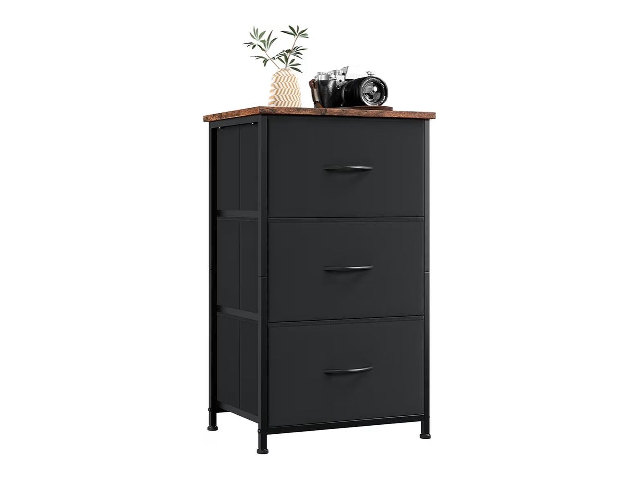 Somdot Small Dresser for Bedroom with 3 Drawers, Nightstand Storage Chest of Drawers with Removable Fabric Bins for Closet Bedside Living Room Laundry