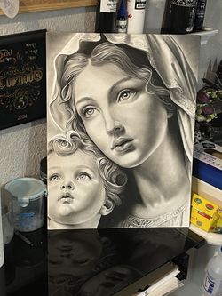 15x20” Portrait Of Virgin Mary Pencil Drawing