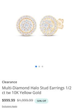 Yellow Gold Halo Crystal Stud Earrings