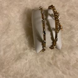 Vintage Solid Goldtone Bracelets With Rhinestones And Removable Dangling Chain(made In India)