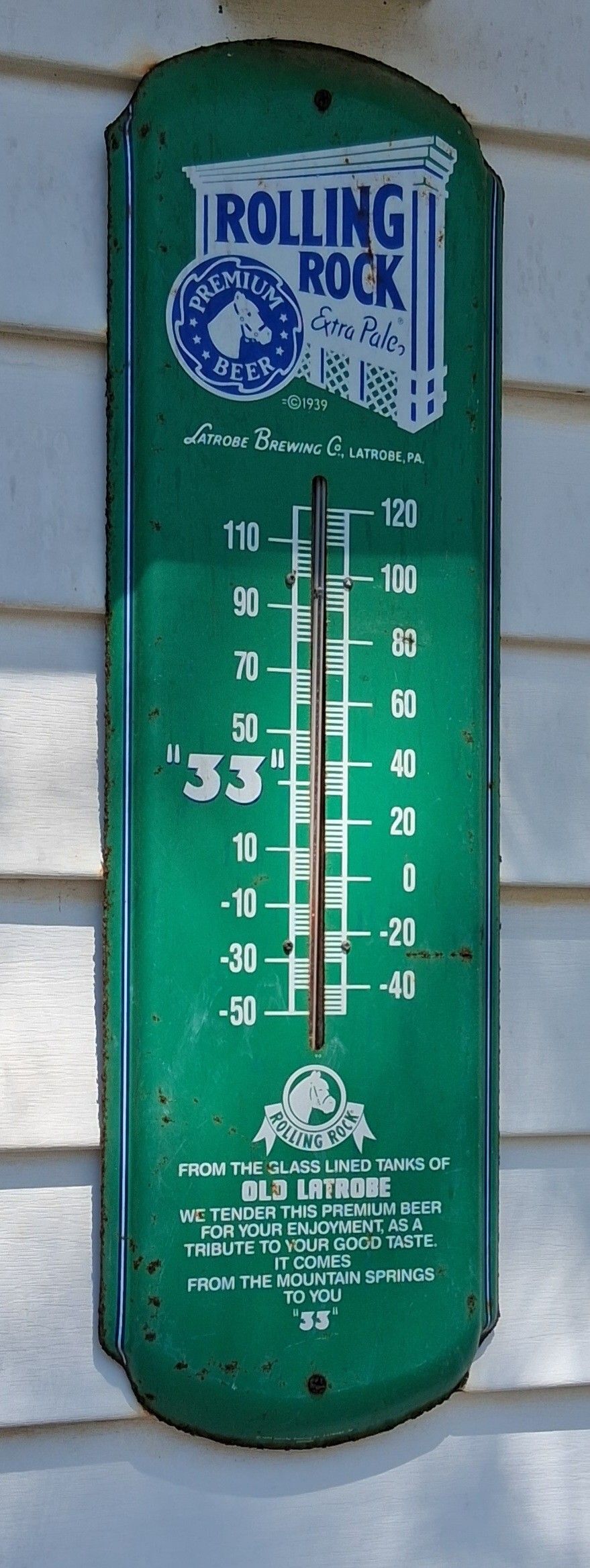Rolling Rock Thermometer Metal Sign