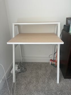 IKEA  MITTPLAN  Two-Tier Wood and White Metal Desk